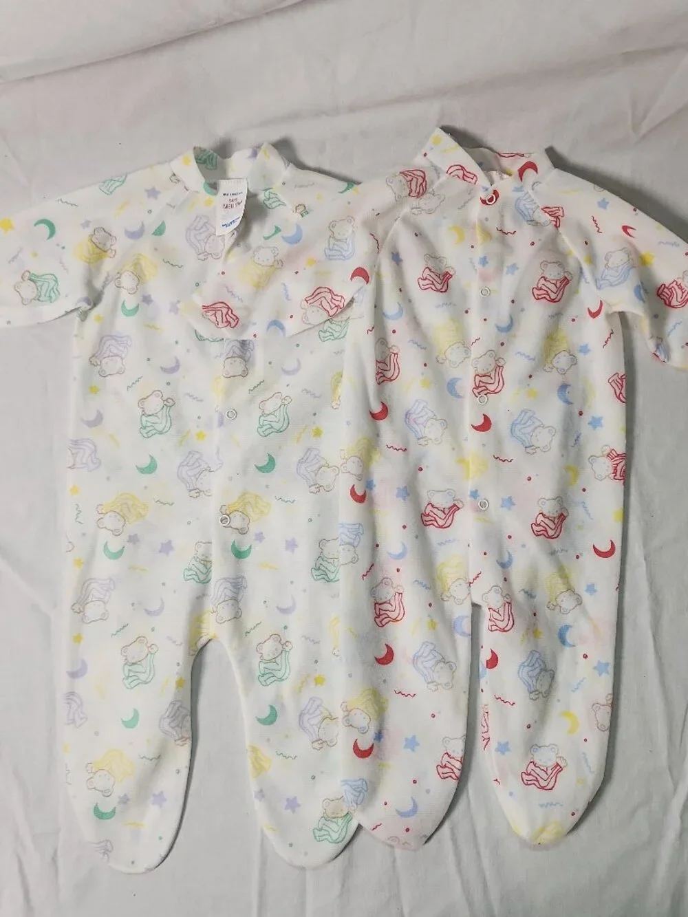 80s 90s Carter's Baby Interlock Knit Footed Sleeper Lot Pastel Teddy Bear M VTG
